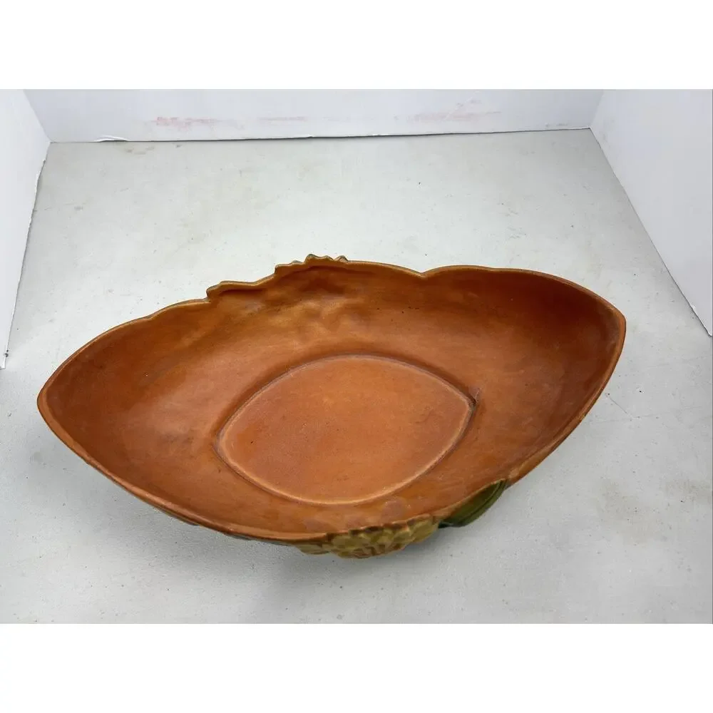 Vintage Roseville Pottery Console‎ Bowl Water Lily Brown 443-12 USA Beauty
